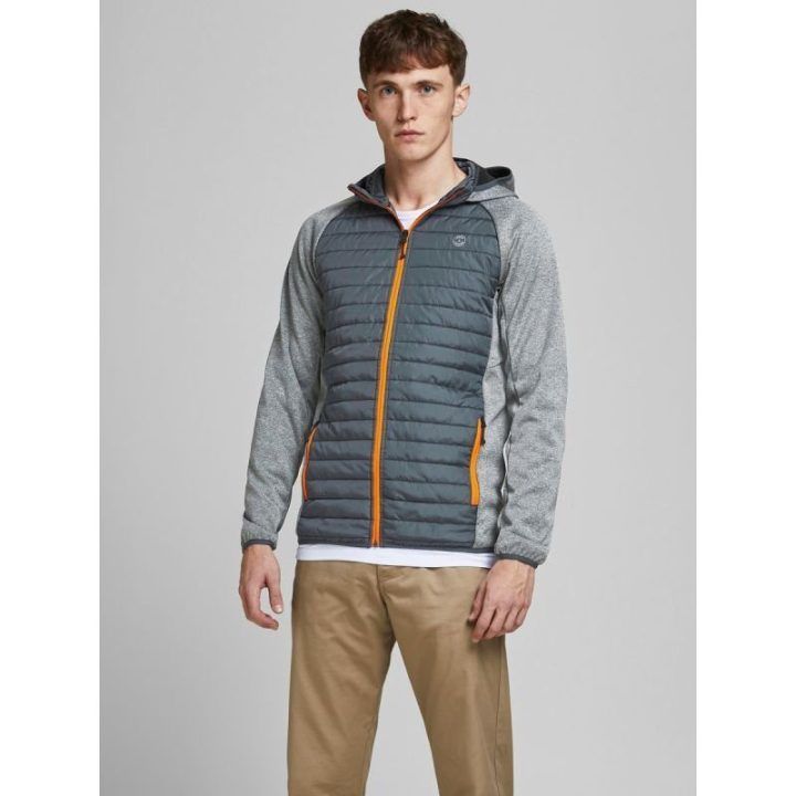 Dygsniuota striukė su gobtuvu Jack&Jones JJEMULTI, pilka melanžinė