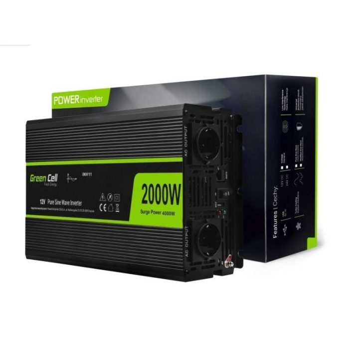 Įtampos keitiklis Green Cell INV11, 12 V/230 V, juodas
