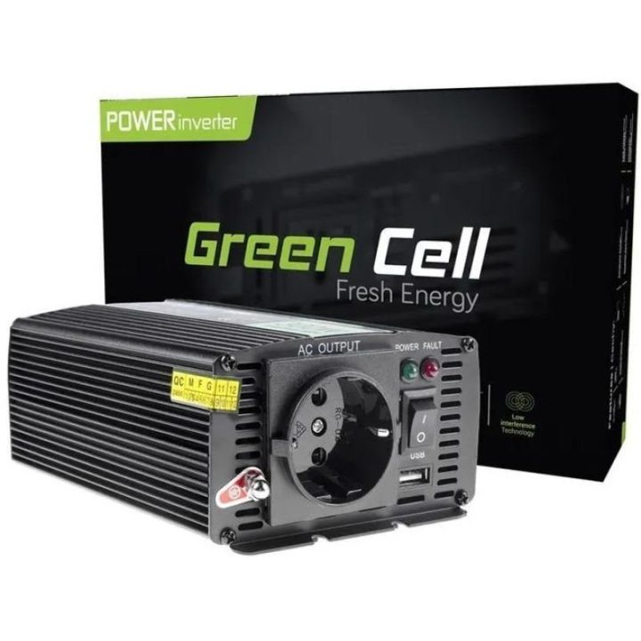 Įtampos keitiklis 12 V / 230 V Green Cell INV03DE, 500 / 1000 W