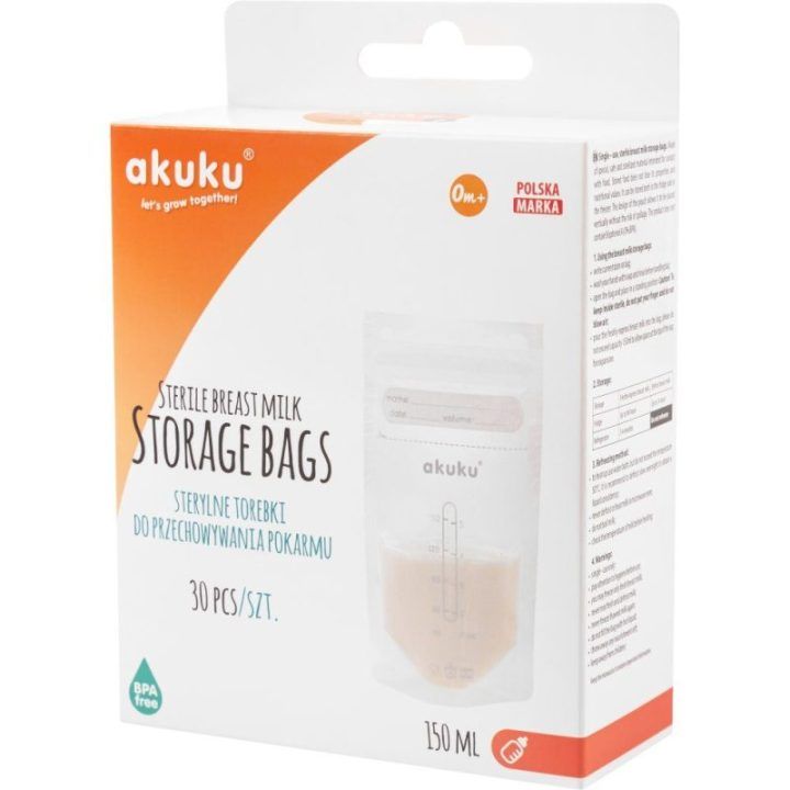 Sterilūs maišeliai motinos pienui Akuku, 150 ml, 30 vnt