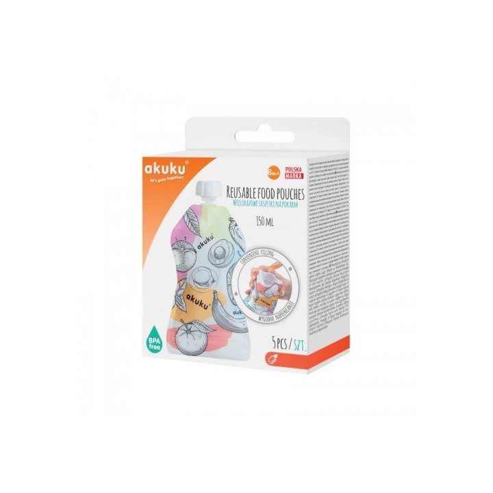 Daugkartinių maisto maišelių rinkinys Akuku, 5 vnt., 150 ml