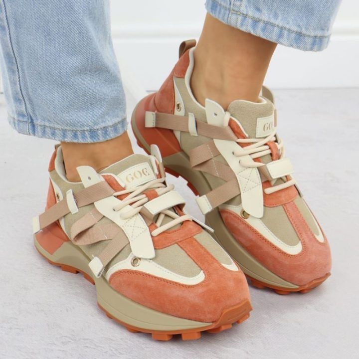 Moteriški odiniai sportbačiai GOE, smėlio ir oranžiniai