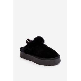 Šlepetės ant platformos su dirbtiniais kailiais Black Sophienne