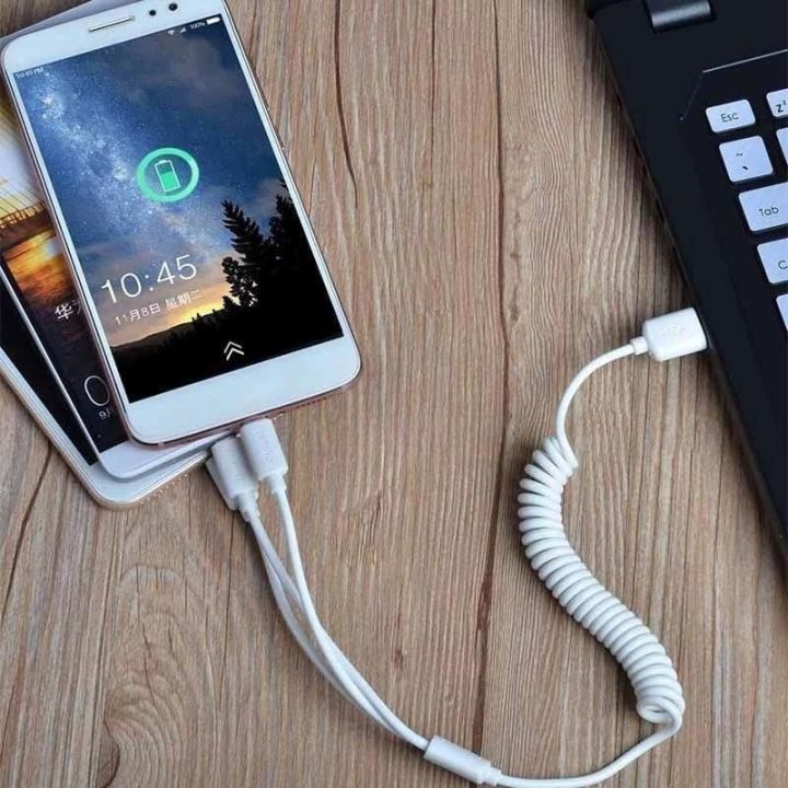 automobilinio įkroviklio rinkinys 2x USB 2,4A + USB laidas 3in1 Lightning / C tipo / micro USB baltas (R7 baltas)