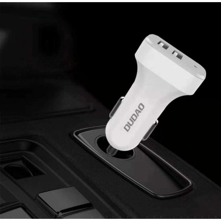automobilinio įkroviklio rinkinys 2x USB 2,4A + USB laidas 3in1 Lightning / C tipo / micro USB baltas (R7 baltas)