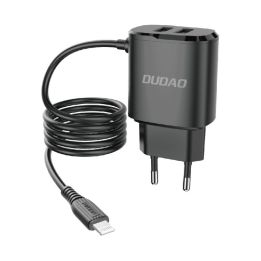 tinklo įkroviklis 2x USB su integruotu Lightning kabeliu 12 W juodas (A2ProL juodas)