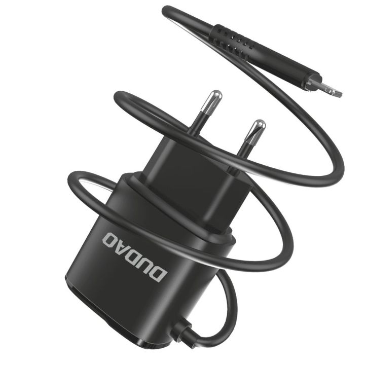 tinklo įkroviklis 2x USB su integruotu Lightning kabeliu 12 W juodas (A2ProL juodas)