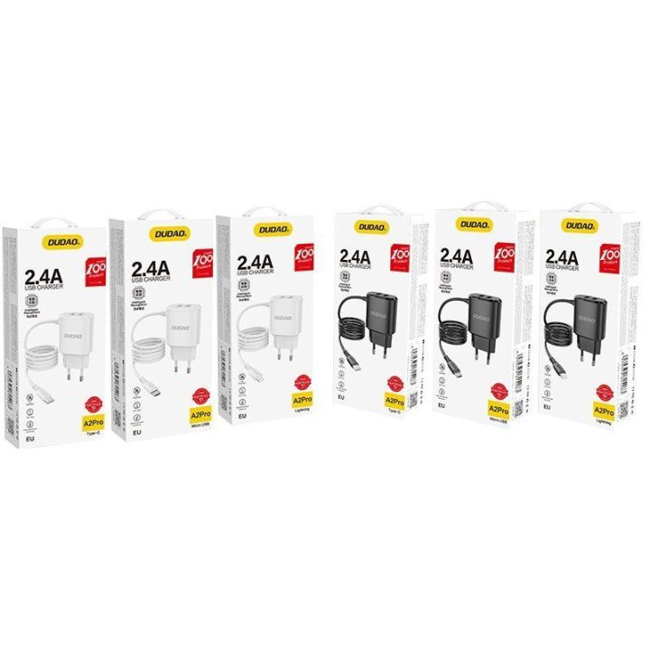 tinklo įkroviklis 2x USB su integruotu Lightning kabeliu 12 W juodas (A2ProL juodas)