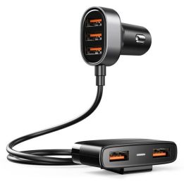 greitasis automobilinis įkroviklis 5x USB 6,2 A su ilginamuoju kabeliu, juodas (JR-CL03)
