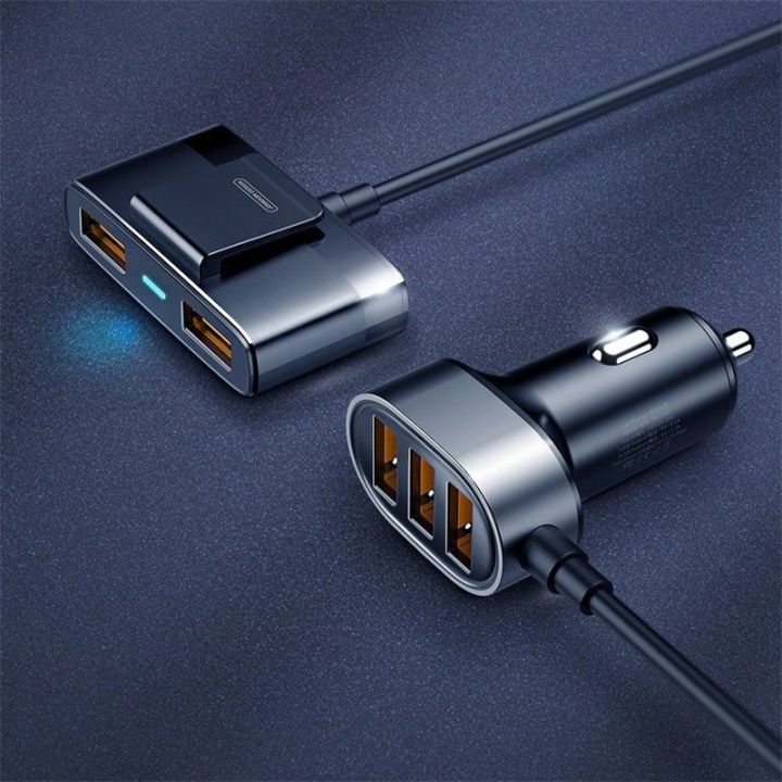 greitasis automobilinis įkroviklis 5x USB 6,2 A su ilginamuoju kabeliu, juodas (JR-CL03)