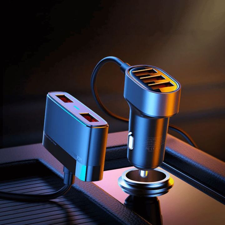 greitasis automobilinis įkroviklis 5x USB 6,2 A su ilginamuoju kabeliu, juodas (JR-CL03)