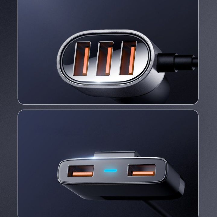 greitasis automobilinis įkroviklis 5x USB 6,2 A su ilginamuoju kabeliu, juodas (JR-CL03)