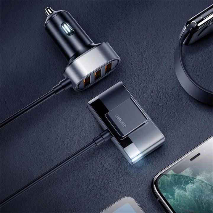 greitasis automobilinis įkroviklis 5x USB 6,2 A su ilginamuoju kabeliu, juodas (JR-CL03)