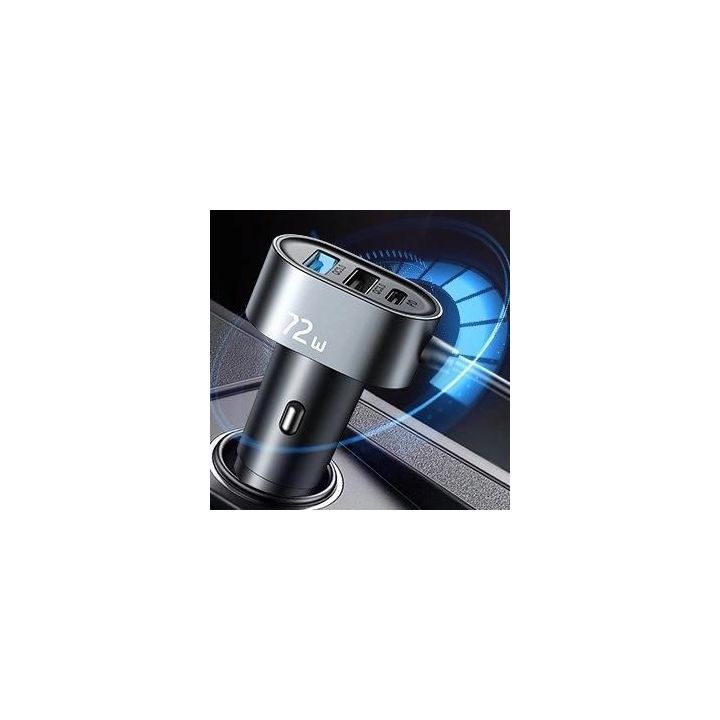 automobilinis įkroviklis 2xPD + 2xQC3.0 72W 1,5 m juodas (JR-CL05)