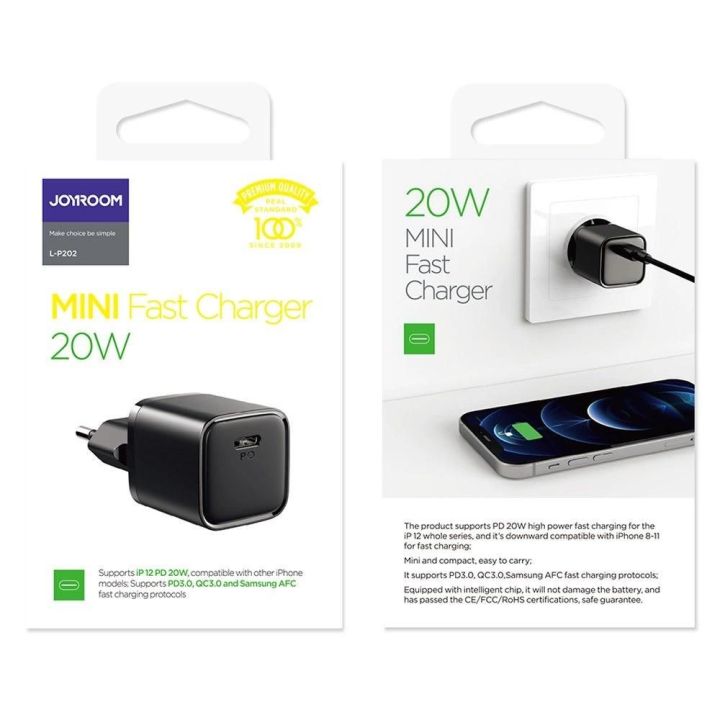 C tipo USB 20W Power Delivery greitojo įkrovimo 3.0 AFC greitasis įkroviklis, juodas (L-P202)