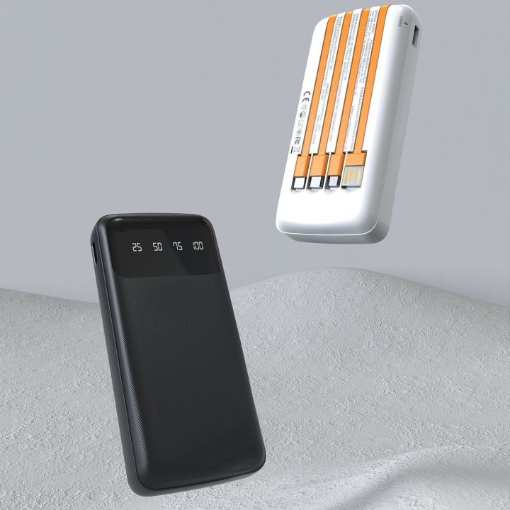 universalus maitinimo blokas 10000 mAh su USB laidu, C tipo USB, Lightning , baltas (K6Pro-white)