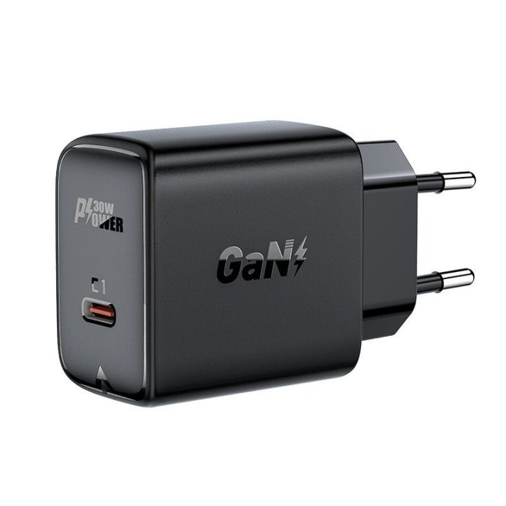 Acefast GaN USB C tipo tinklo įkroviklis 30 W, PD, QC 3.0, AFC, FCP juodas (A21 black)
