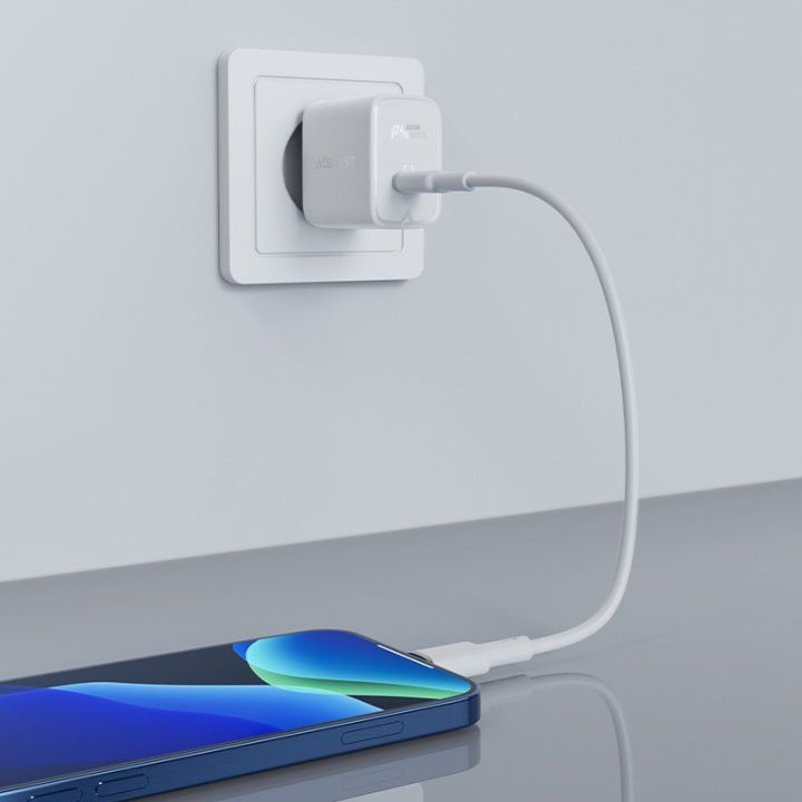 Acefast GaN USB C tipo tinklo įkroviklis 30 W, PD, QC 3.0, AFC, FCP juodas (A21 black)
