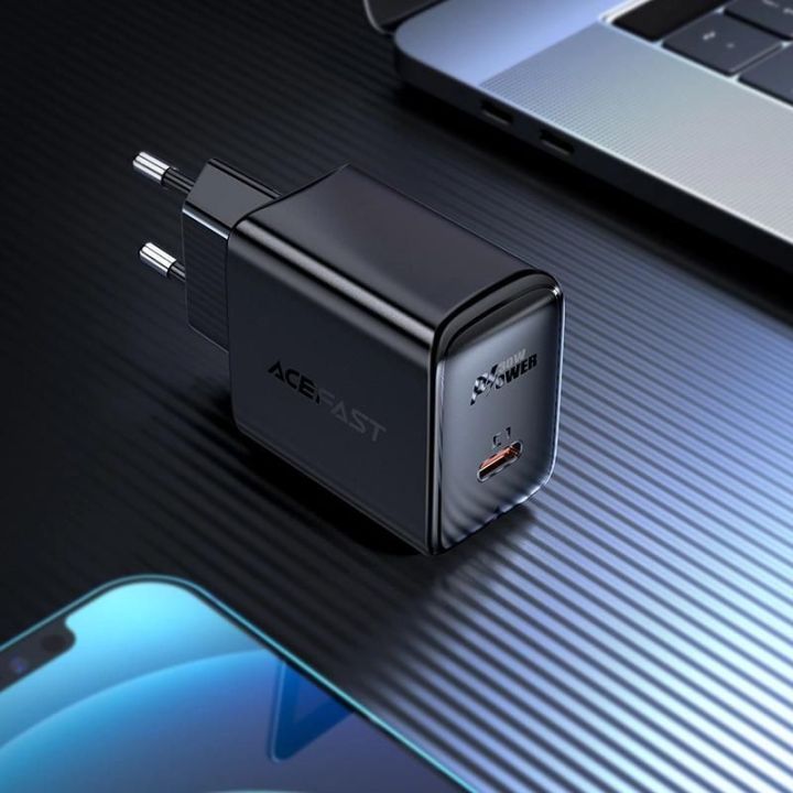 Acefast GaN USB C tipo tinklo įkroviklis 30 W, PD, QC 3.0, AFC, FCP, baltas (A21 baltas)