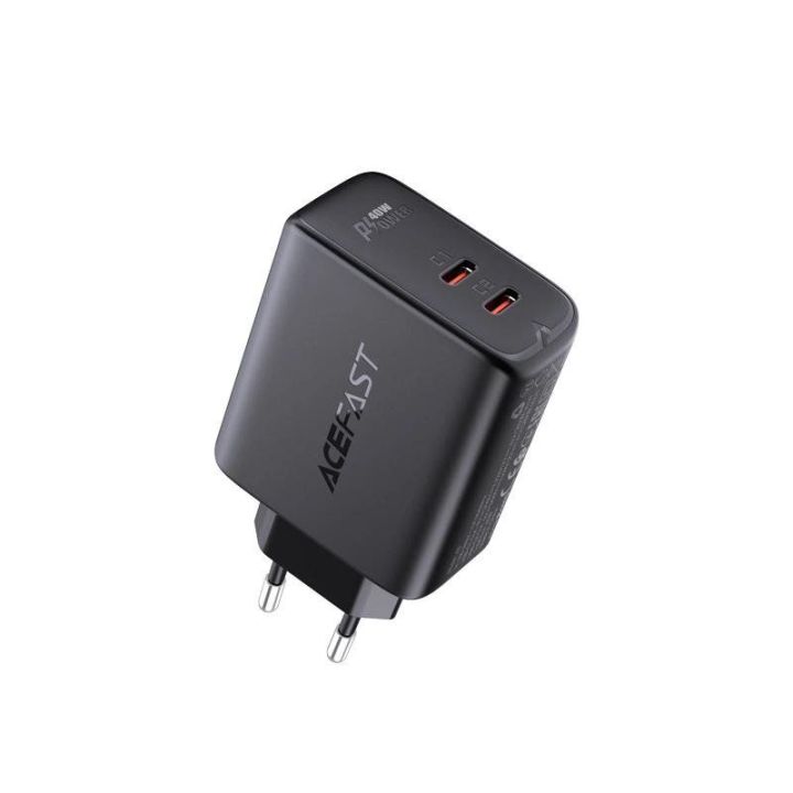 Acefast tinklo įkroviklis 2x C tipo USB 40W, PPS, PD, QC 3.0, AFC, FCP juodas (A9 juodas)