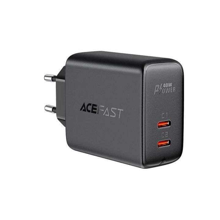 Acefast tinklo įkroviklis 2x C tipo USB 40W, PPS, PD, QC 3.0, AFC, FCP juodas (A9 juodas)