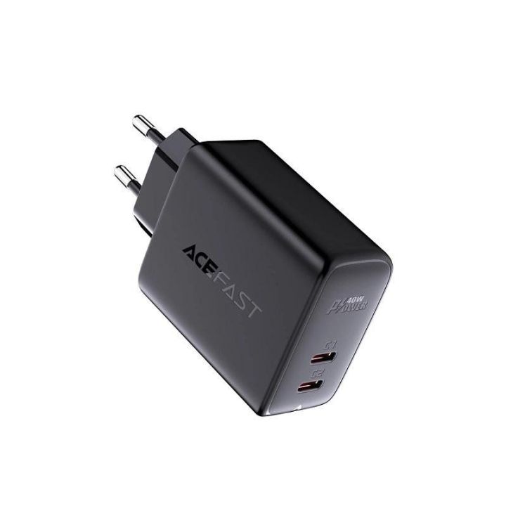 Acefast tinklo įkroviklis 2x C tipo USB 40W, PPS, PD, QC 3.0, AFC, FCP juodas (A9 juodas)