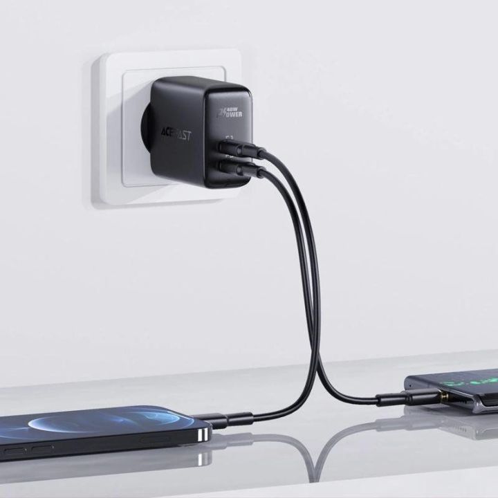 Acefast tinklo įkroviklis 2x C tipo USB 40W, PPS, PD, QC 3.0, AFC, FCP juodas (A9 juodas)