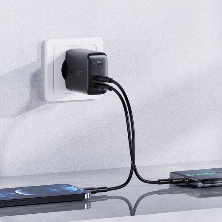 Acefast C tipo USB / USB 32 W tinklo įkroviklis, PPS, PD, QC 3.0, AFC, FCP juodas (A5 juodas)