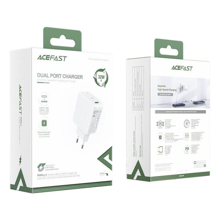 Acefast C tipo USB / USB 32 W tinklo įkroviklis, PPS, PD, QC 3.0, AFC, FCP baltas (A5 baltas)
