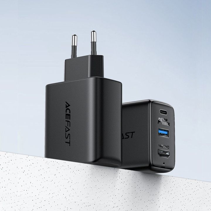 GaN Acefast A17 65W USB A įkroviklis, HDMI 4K 60Hz adapteris (kabelių rinkinys) - juodas