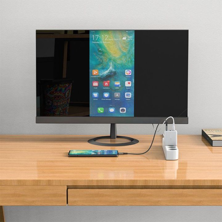 Acefast 2 1 GaN 65W C tipo USB / USB tinklo įkroviklis, HDMI 4K@60Hz adapteris (komplektas su kabeliu), baltas (A17 white)