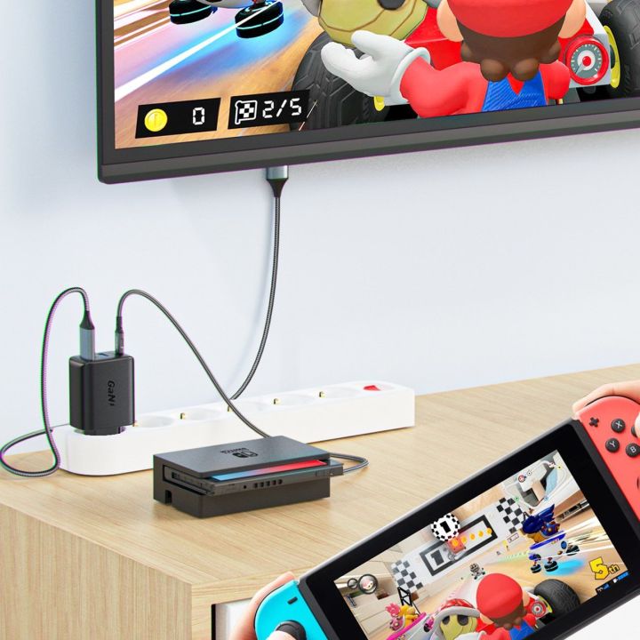 Acefast 2 1 GaN 65W C tipo USB / USB tinklo įkroviklis, HDMI 4K@60Hz adapteris (komplektas su kabeliu), baltas (A17 white)