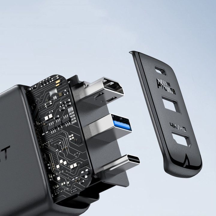 Acefast 2 1 GaN 65W C tipo USB / USB tinklo įkroviklis, HDMI 4K@60Hz adapteris (komplektas su kabeliu), baltas (A17 white)