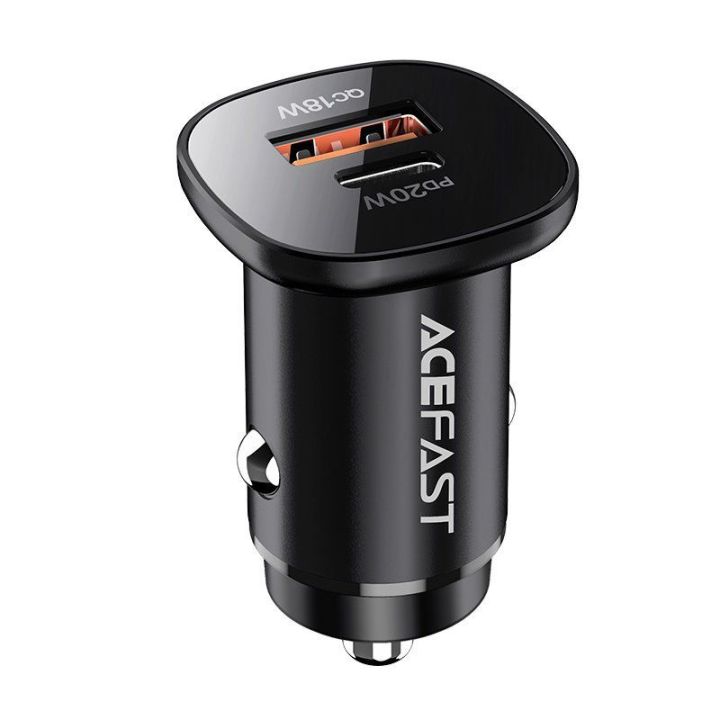 Acefast automobilinis įkroviklis 38W C tipo USB / USB, PPS, Power Delivery, Quick Charge 3.0, AFC, FCP juodas (B1 juodas)