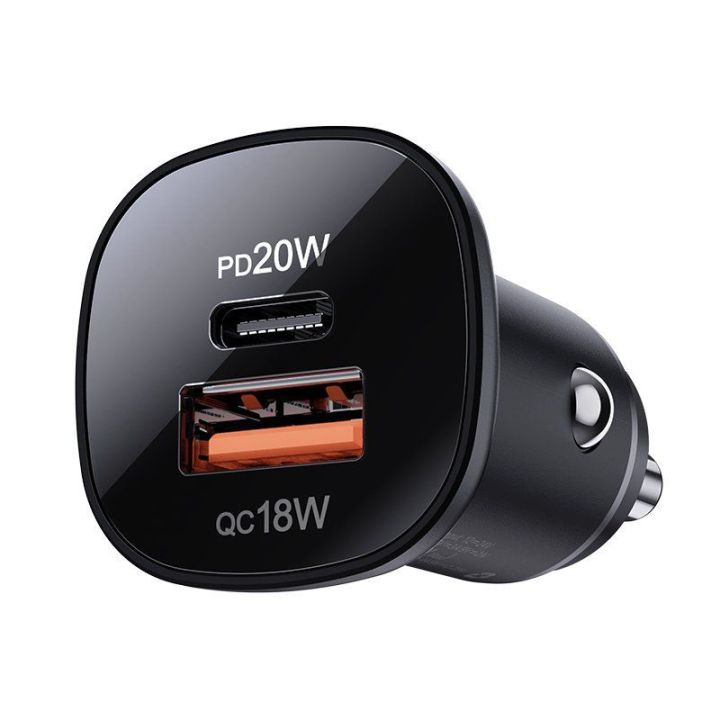 Acefast automobilinis įkroviklis 38W C tipo USB / USB, PPS, Power Delivery, Quick Charge 3.0, AFC, FCP juodas (B1 juodas)