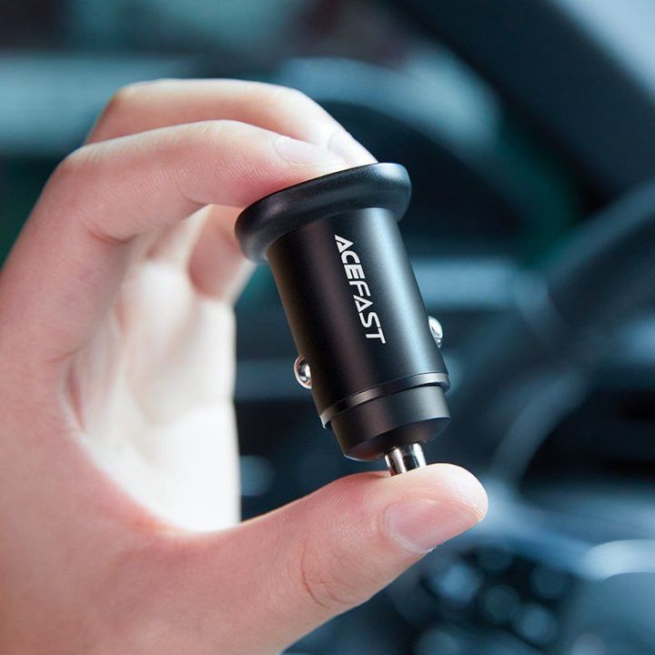 Acefast automobilinis įkroviklis 38W C tipo USB / USB, PPS, Power Delivery, Quick Charge 3.0, AFC, FCP juodas (B1 juodas)