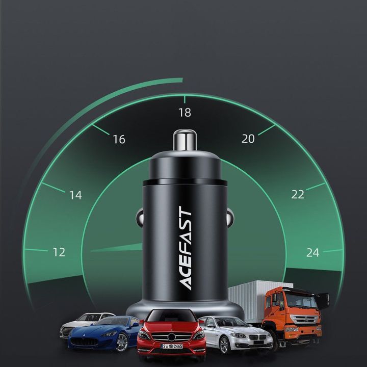 Acefast automobilinis įkroviklis 38W C tipo USB / USB, PPS, Power Delivery, Quick Charge 3.0, AFC, FCP juodas (B1 juodas)