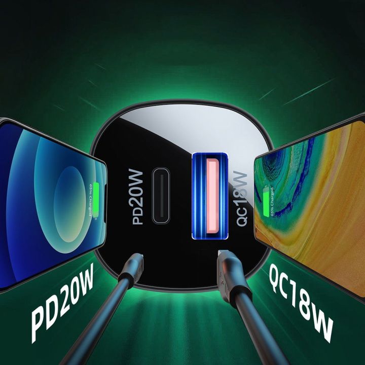Acefast automobilinis įkroviklis 38W C tipo USB / USB, PPS, Power Delivery, Quick Charge 3.0, AFC, FCP juodas (B1 juodas)