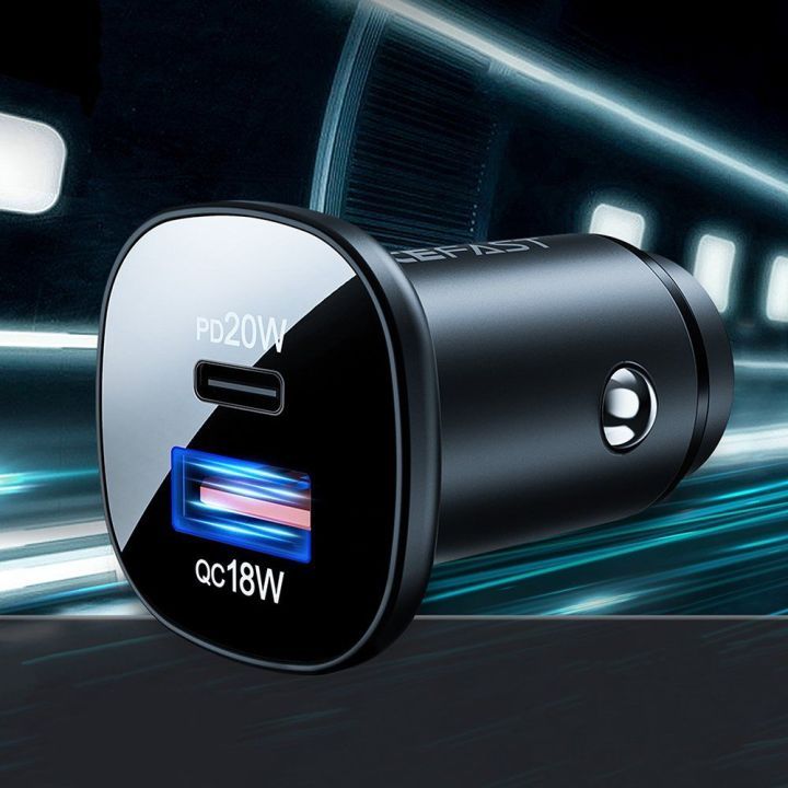 Acefast automobilinis įkroviklis 38W C tipo USB / USB, PPS, Power Delivery, Quick Charge 3.0, AFC, FCP juodas (B1 juodas)