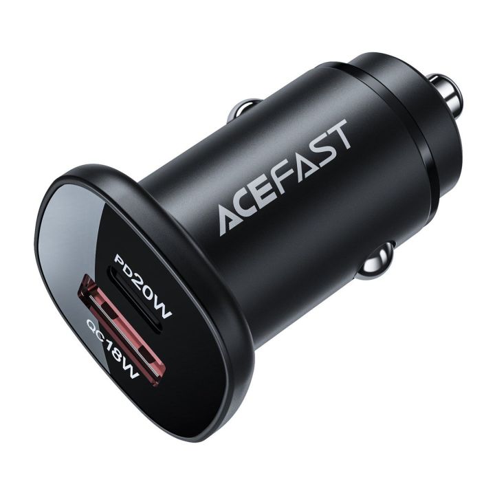 Acefast automobilinis įkroviklis 38W C tipo USB / USB, PPS, Power Delivery, Quick Charge 3.0, AFC, FCP juodas (B1 juodas)