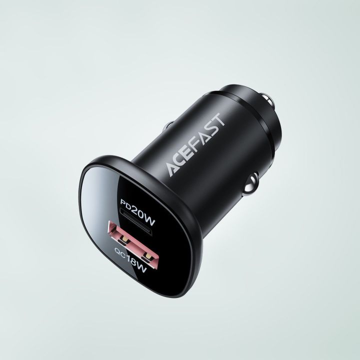 Acefast automobilinis įkroviklis 38W C tipo USB / USB, PPS, Power Delivery, Quick Charge 3.0, AFC, FCP juodas (B1 juodas)