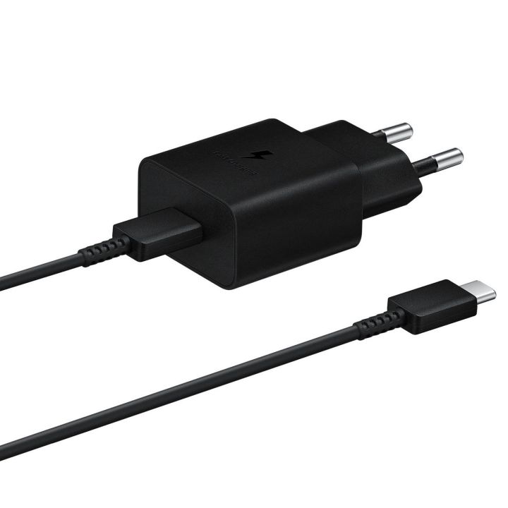 Samsung USB Type C 15W PD AFC tinklo įkroviklis + USB Type C kabelis, juodas (EP-T1510XBEGEU)
