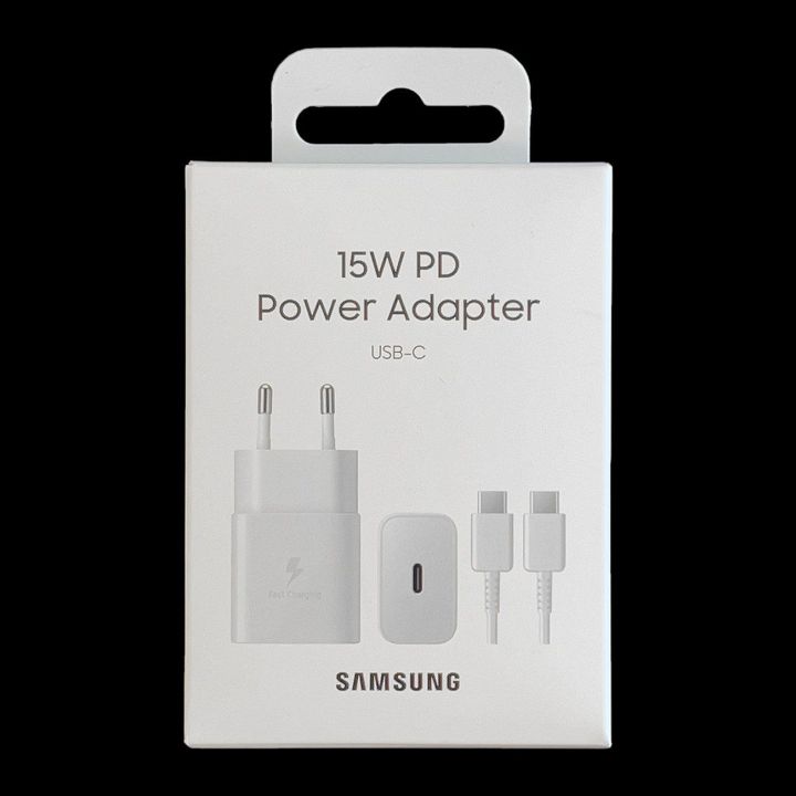 Samsung USB Type C 15W PD AFC tinklo įkroviklis + USB Type C kabelis, baltas (EP-T1510XWEGEU)