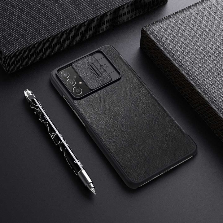 Nillkin Qin odinis dėklas Samsung Galaxy A73 rudos spalvos