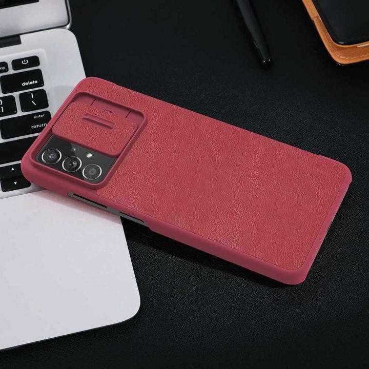 Nillkin Qin odinis dėklas Samsung Galaxy A73 rudos spalvos