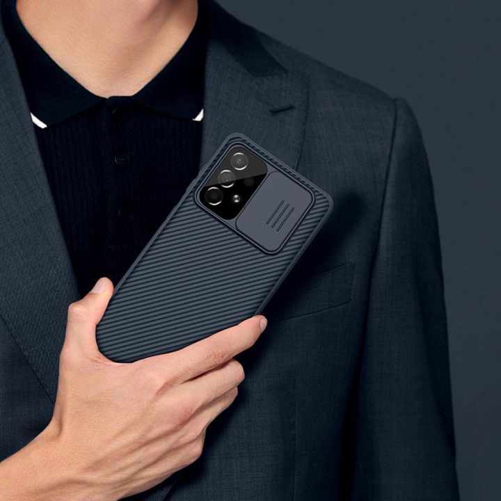 Nillkin CamShield Pro Case šarvuotas dėklas fotoaparato dangtelis Samsung Galaxy A73 juodas