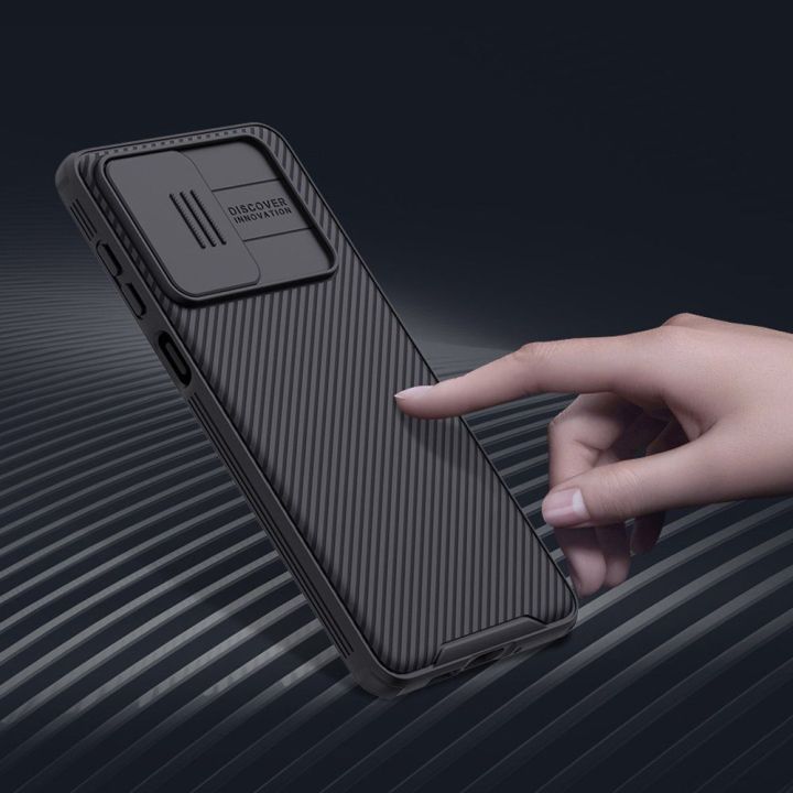 Nillkin CamShield Pro Case šarvuotas dėklas fotoaparato dangtelis Samsung Galaxy A73 juodas