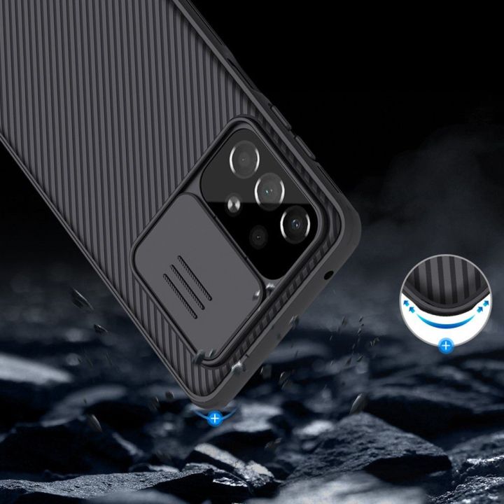 Nillkin CamShield Pro Case šarvuotas dėklas fotoaparato dangtelis Samsung Galaxy A73 juodas