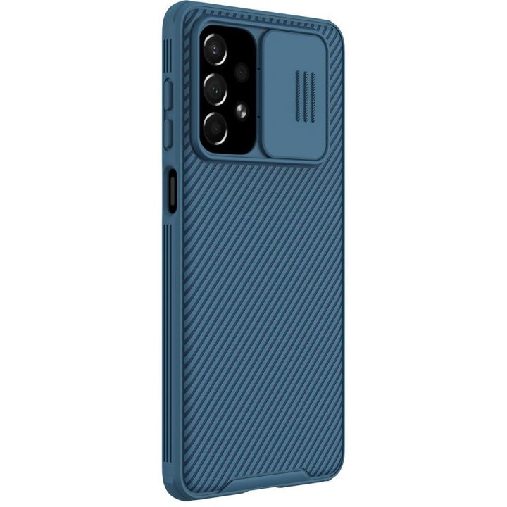 Nillkin CamShield Pro Case šarvuotas dėklas fotoaparato dangtelis Samsung Galaxy A73 mėlynas