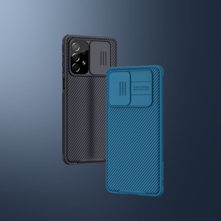 Nillkin CamShield Pro Case šarvuotas dėklas fotoaparato dangtelis Samsung Galaxy A73 mėlynas